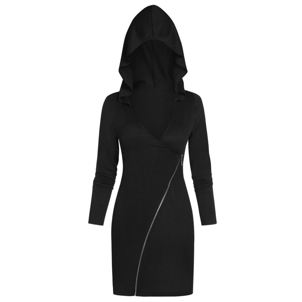 Hooded Asymmetric Zip Dress